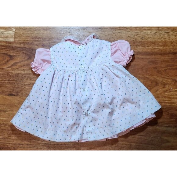 Vtg Tiny Tots Size 18 M Pink White Floral Bib Dress - Picture 4 of 4